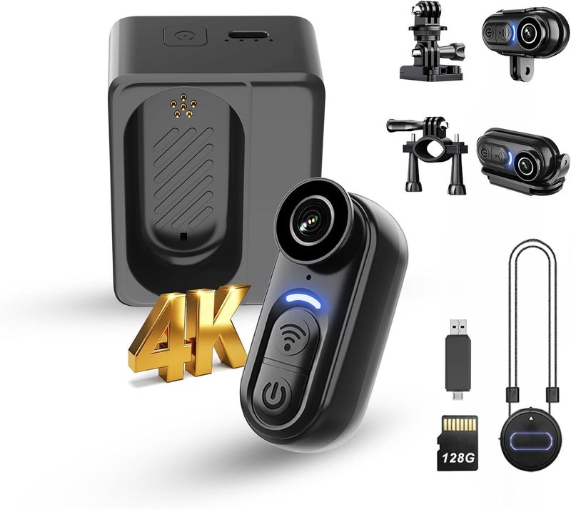 Catchallway 4K Mini Body Camera Action Cam with Audio & Video Recording -128G Thumb Size Hands Free Body Worn Cameras - Wearable Portable Camcorder for Work Travel Pet Walk Vlog(Black) - Image 1